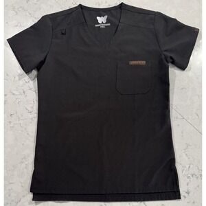 Monarch Uniforms Scrub Top Womens XS Black V Neck Pocket Stretch 3103 Workwear